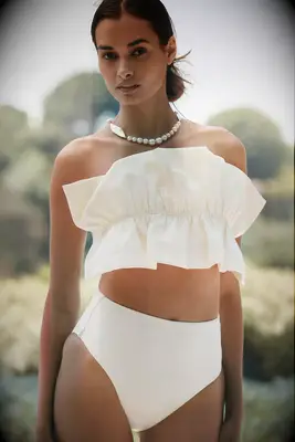 Ivory ruffle bandeau bikini for honeymoon