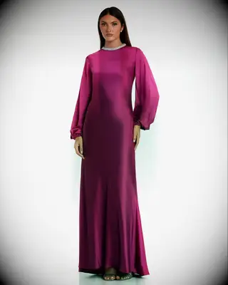 Mac Duggal long sleeve dress for white tie wedding guest