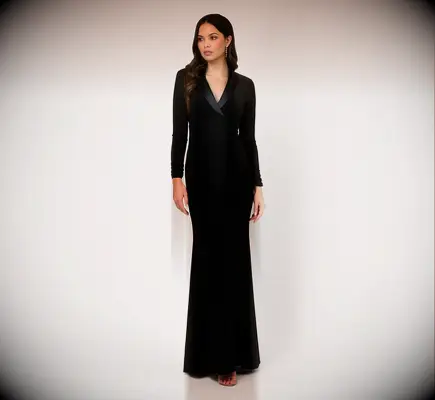 Adrianna Papell elevated black dress for white tie wedding guest