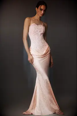 For Love & Lemons pink gown for white tie wedding attire guest