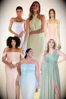 Collage of pastel bridesmaid dresses