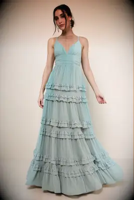 Long green chiffon dress for maid of honor