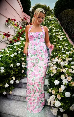 Pink and white floral dress