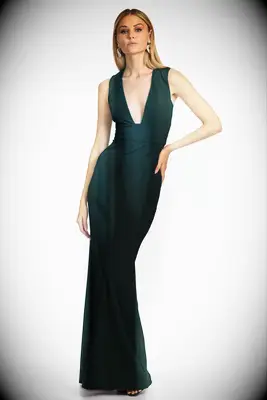 Deep neck green dress