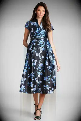 Black and blue midi dress