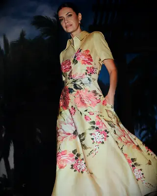 Yellow floral floor-length dress