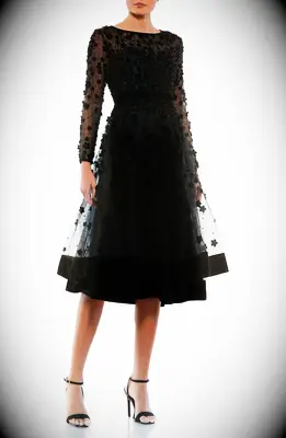 High neck black dress with fit and flair design