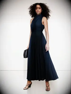 Crepe maxi dress with high neck
