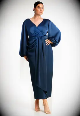Blue long dress with balloon sleeves