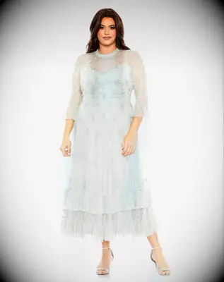 High neck embellished flutter dress