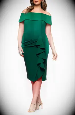 Green midi off the shoulder dress