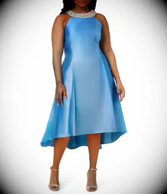 Plus-size beaded neck, high-low dress