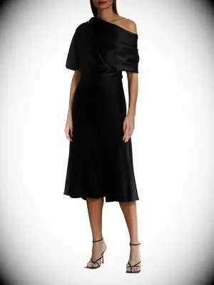 Satin one-shoulder midi dress