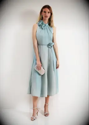 Structured silver midi dress with florals