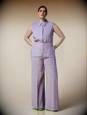 Marina Rinaldi straight leg linen trousers for wedding guest