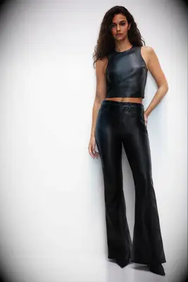 Good American black leather pants for wedding guest