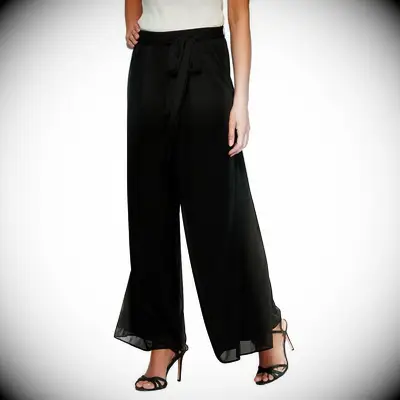 Black tie waist mesh pants for wedding guest