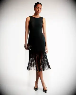 Black Abercrombie & Fitch fringe mini wedding guest festive dress