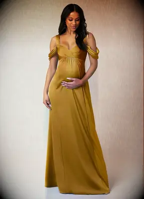 Azazie butterscotch maternity maxi bridesmaid dress