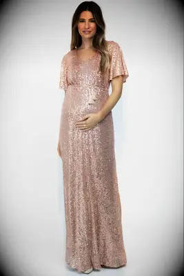 PinkBlush maternity short sleeve sequin bridesmaid dress