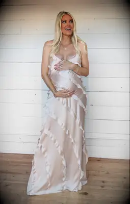 Show Me Your Mumu satin champagne maternity bridesmaid dress