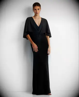 Short-sleeve shimmery black gown