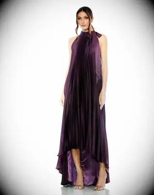 Deep purple halter-neck high-low gown for mother of the bride