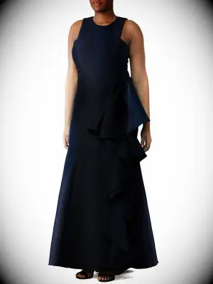 Navy sleeveless ruffle detail gown