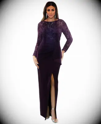 Dark purple petite beaded mother-of-the-bride dress