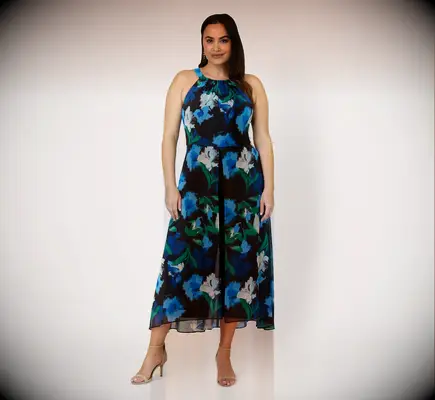 Blue floral midi-length jumpsuit for mother of the bride