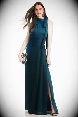 Halter-neck teal mother-of-the-bride gown