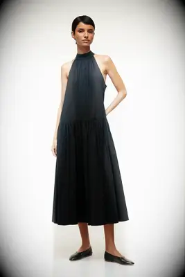 Black halter-neckline midi dress