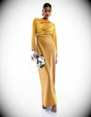 Satin maxi dress Muslim wedding guest attire