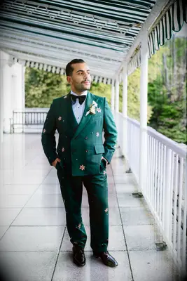 Emerald green suit on your wedding day