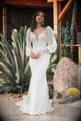 Flowy long sleeves with lace detailing wedding dress