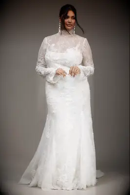 High neck lace wedding dress with long sleeves