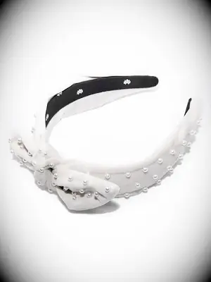 Lele Sadoughi velvet bridal knot headband with pearls