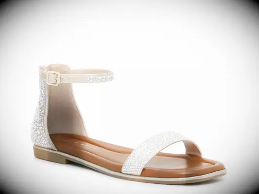 Gold rhinestone ankle strap sandals for beach wedding from DSW