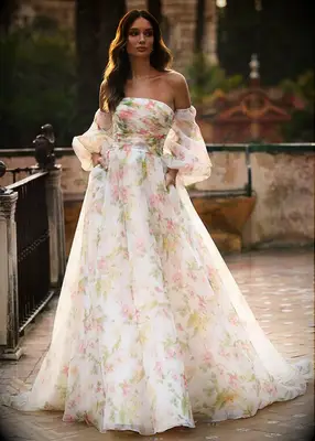 The Moonlight Collection floral print organza wedding dress