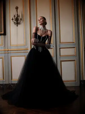 Galia Lahav black off shoulder wedding gown