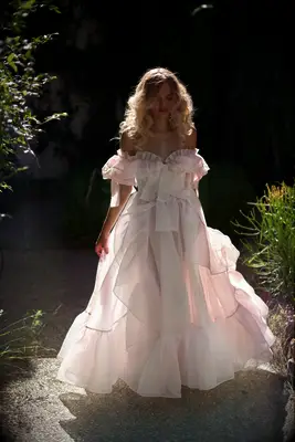 Selkie pink organza wedding gown