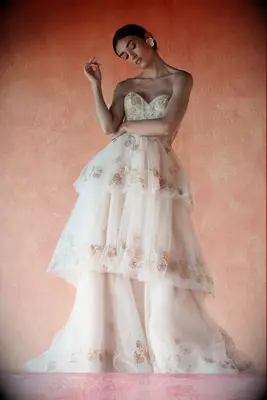 Willowby by Watters champagne tiered wedding dress