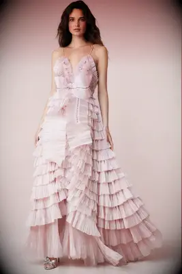 LoveShackFancy pink ruffle maxi dress