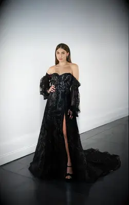 Martina Liana black off shoulder wedding dress