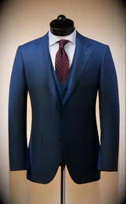 Three piece navy blue suit, best suit for dads. 