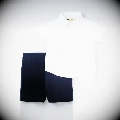 Kids navy short and white button-up ring bearer set