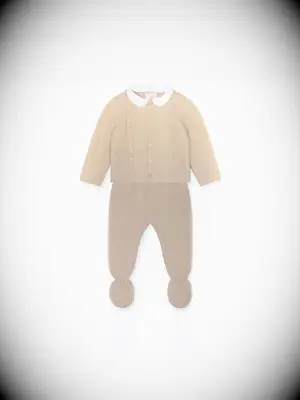 A camel colored merino baby set with a white collar from La Coqueta