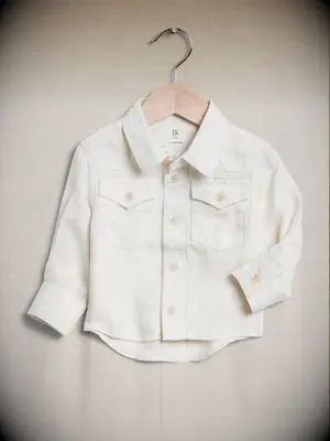 Kids tan button up ring bearer shirt