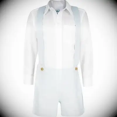Toddlers white and blue overall ring bearer set