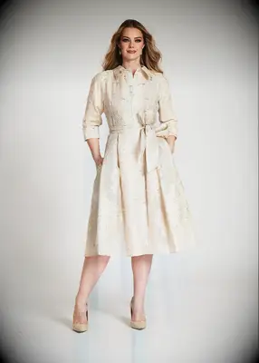 Teri Jon metallic jacquard mother-of-the-groom shirt dress for outdoor wedding